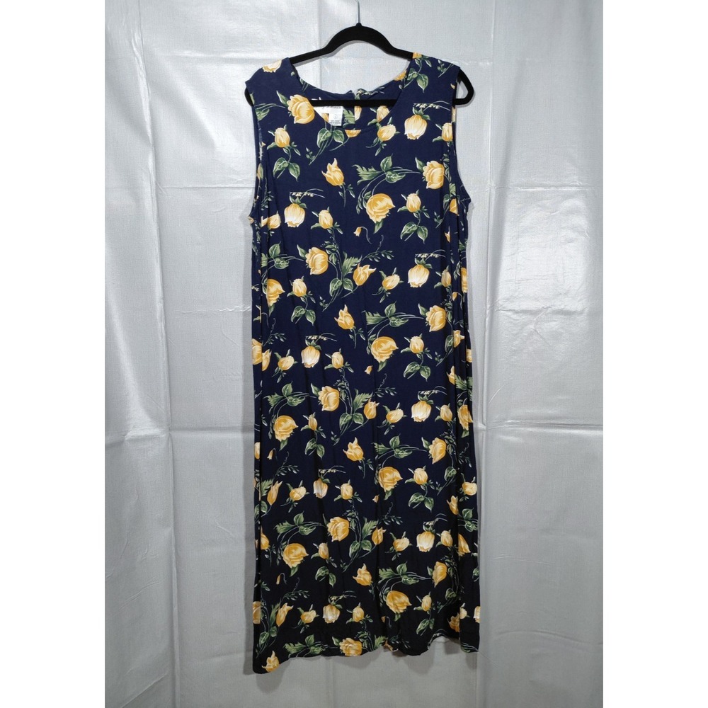 Betsey Lauren Floral Rose Shift Dress Sz 18 Blue & Yellow Long Maxi